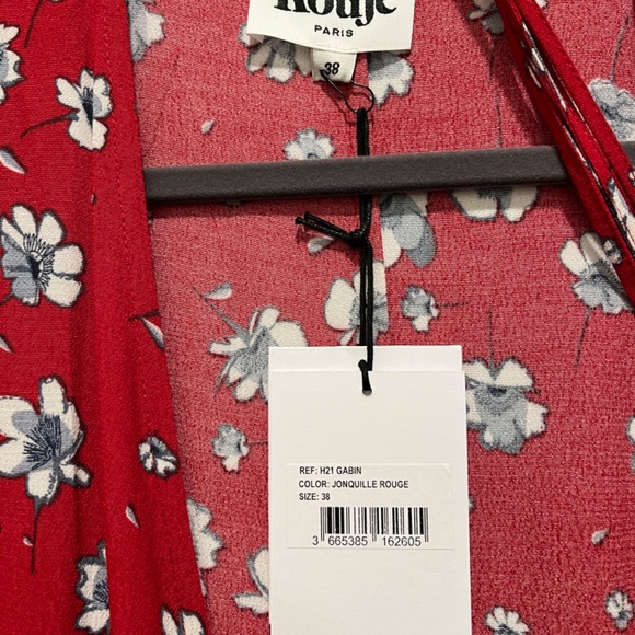Rouje Gabin Red Floral Midi Wrap Dress - Picture 2 of 5